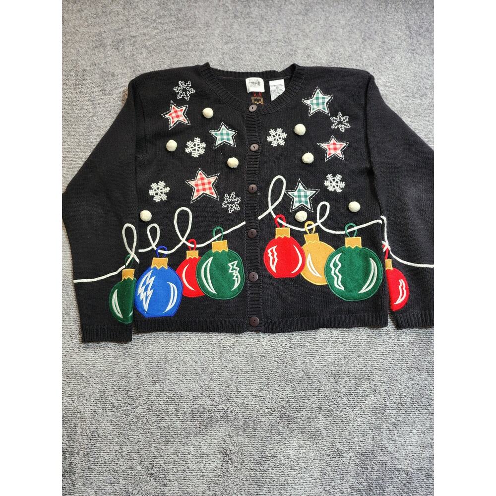 Jason Maxwell Vintage Women's Large Black Holiday Button-Up Cardigan Christmas - Picture 2 of 8